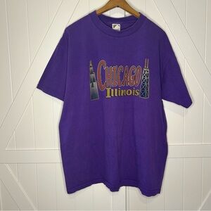 Vintage Fruit Of The Loom Purple Chicago Illinois T-shirt‎  Size XL